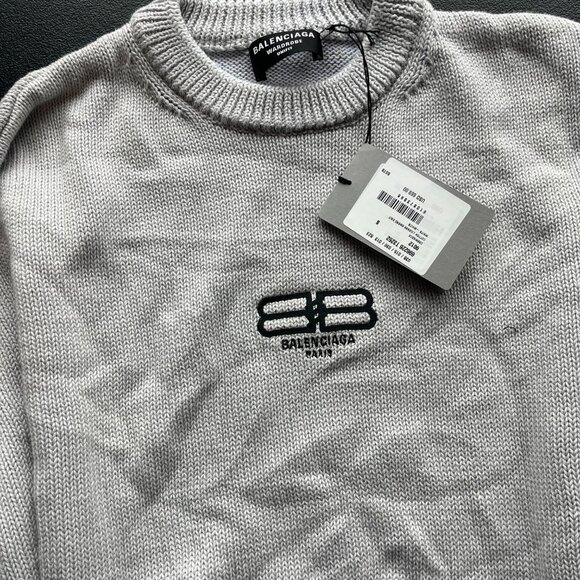NWT Balenciaga License Crewneck Pullover Sweater Gray Embroidered Logo Sz Small - Picture 13 of 13